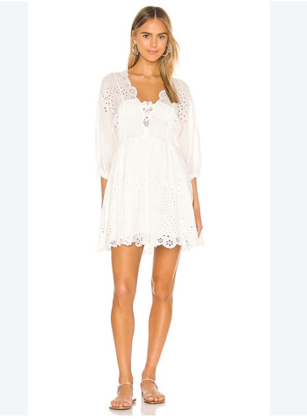 Free People Lottie Eyelet Dress Womens XS White Lace Mini Boho Embroidered